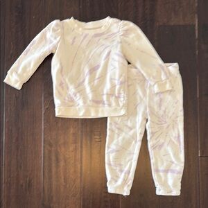 Toddler Girls Grayson Mini Cream and Purple Tie Dyed Sweatshirt Set